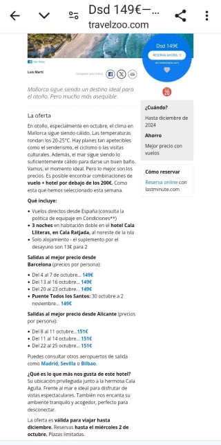 Mallorca en Otoño 4 dias con vuelos desde 149€.