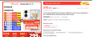 Smartphone HONOR 90 5G 8GB+256GB por 299€