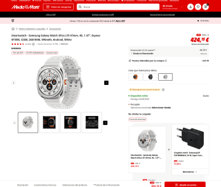 Smartwatch Samsung Galaxy Watch Ultra LTE 47mm 4G 1.47" Exynos W1000 32GB 2GB RAM 590mAh Android White por solo 360€