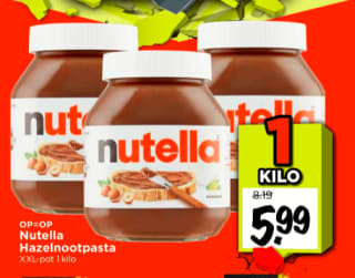 Nutella hazelnootpaste XXL pot van 1KG voor €5,99 bij Vomar