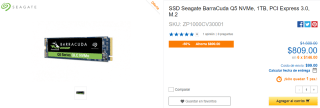 SSD Seagate BarraCuda Q5 NVMe 1TB por $809 en CyberPuerta