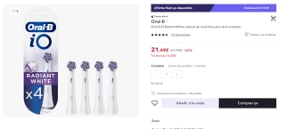 Oral-B iO Radiant White cabezal de recambio pack de 4 unidades por 21,49€