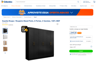 Guarda-Roupa Maxel Paris com 6 Portas e 2 Gavetas - R$ 699