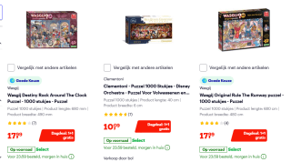 1+1 gratis op puzzels van bv Jan van Haasteren, Clementoni en Wasgij bij Bol