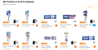 Alle Prodent en Oral-B tandpasta 2+3 gratis bij de AH