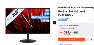 Acer Nitro XV322QKKV 32" 4K Ultra HD 144Hz IPS Gaming monitor voor €399 bij Ibood