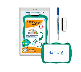 BIC Velleda 2 Pizarras Blancas Pequeñas de Doble Cara con 1 Borrador y 1 Rotulador Azul 21x31cm por solo 5,95€