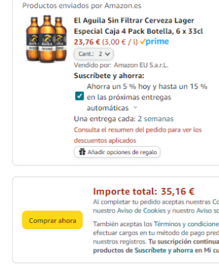 48 cervezas El Aguila Sin Filtrar Lager Especial por 35,10€