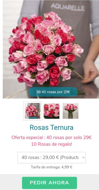 40 Rosas en un ramo al precio de 30 por 29€.