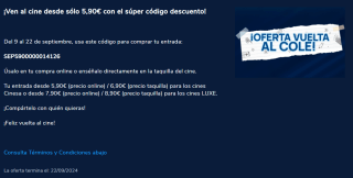 1€ descuento en tus entradas de cine con Cinesa