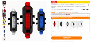 Luz LED trasera para bicicleta recargable por 1,17€