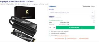 Gigabyte AORUS Gen5 12000 2TB M.2 SSD voor €199,90 bij Azerty