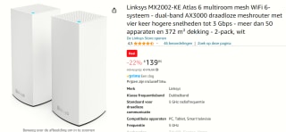 Linksys Atlas 6 - Mesh router Wi-Fi 6 Wifi-systeem (2 routers) voor €139,95 bij Amazon