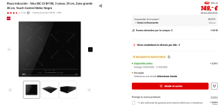 Placa inducción Teka IBC 63 BF100, 3 zonas, 59 cm, Zona grande 30 cm, Touch Control Slider por 149€