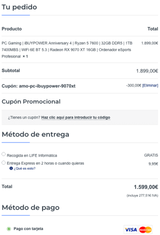 PC Gaming RX 9070 XT Ryzen 5 7600 32GB 1TB 7400 MB/s 850W Gold B650 TUF por 1,99€