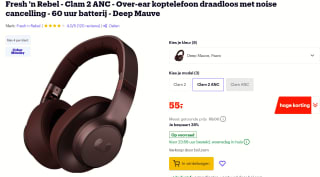 Fresh 'n Rebel - Clam 2 ANC - Over-ear koptelefoon draadloos met noise cancelling voor €55 bij Bol.com