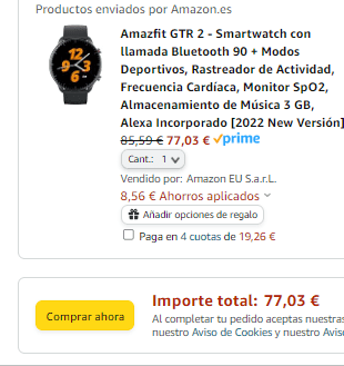Reloj Amazfit GTR 2 por 77,03€