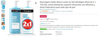 Neutrogena Hydro Boost Loción en Gel Ultraligera (Pack de 2 x 750 ml) por 12,99€