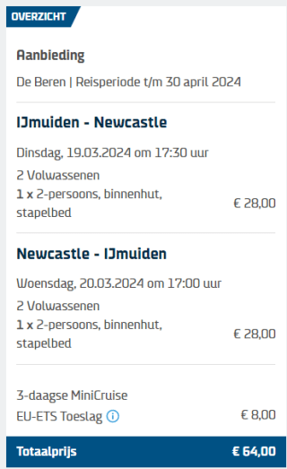 3 daagse minicruise naar Newcastle voor €32 per persoon