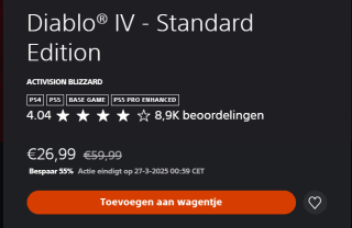 Diablo IV - Standard Edition voor €26,99 in de Playstation Store