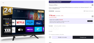 TD Systems PRIME24C19GLE Smart TV 24 pulgadas Led HD por 116,44€ (cuenta nueva 104,44€ APP)