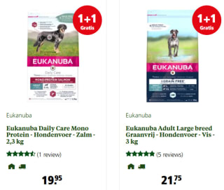 1+1 op geselecteerd Eukanuba hondenvoer bij Welkoop