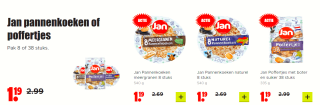 Jan pannenkoeken of poffertjes Pak 8 of 38 stuks voor €1,19 bij Dirk