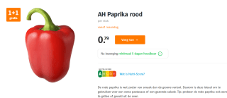 1+1 gratis op Rode Paprika's bij de AH