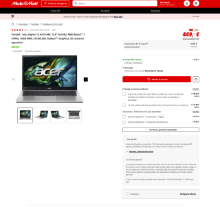 Acer Aspire 15 A315-44P 15.6" Full HD AMD Ryzen 7 5700U 16GB 512GB por 381,65€