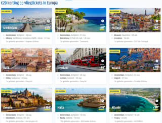 €20 korting op vliegtickets binnen Europa bij Cheaptickets