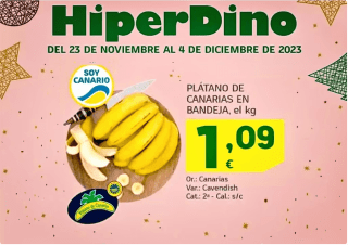 Plátano de Canarias IGP bandeja por 1,09€ Kilo en HiperDino