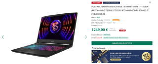 Portatil Gaming MSI Katana 15-095XES CORE i7-13620H 32GB/ 1TB SSD por 1249€