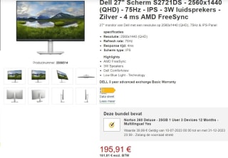 Dell S Series S2721DS 27" Quad HD IPS monitor voor €195,91 bij Proshop