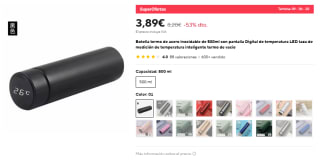 Botella termo de acero inoxidable de 500ml con pantalla Digital de temperatura LED por 3,56€