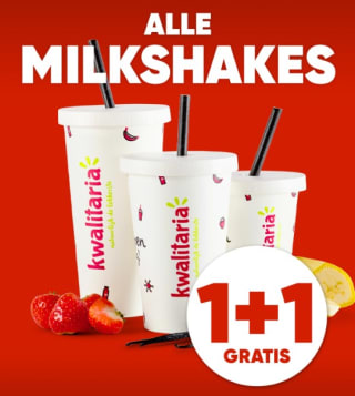 1+1 gratis op milkshakes bij Kwalitaria