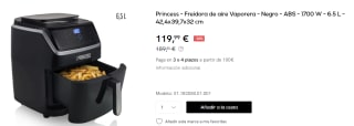 Freidora de aire Vaporera Princess - ABS - 1700 W - 6.5 L por 119.99€