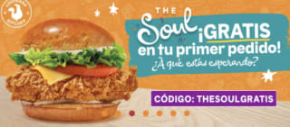 Hamburguesa gratis en tu primer pedido en bares Popeyes