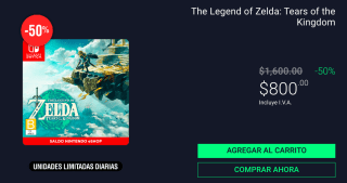 The Legend of Zelda: Tears of the Kingdom por $800 en Claners