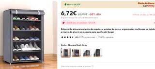Estante de almacenamiento de zapatos por 6,72€