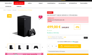 Xbox Series X 1TB Negra por 499€