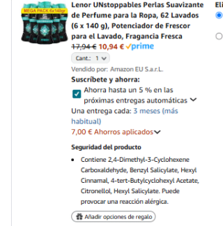 Lenor UNstoppables Perlas Suavizante Fragancia Fresh, 62 Lavados (6 x 140 g) por 10,94€