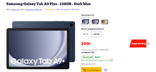 Samsung Galaxy Tab A9+, WiFi, 8GB ram, 128GB opslag Blauw voor €209 bij Bol