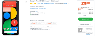 Smartphone Google pixel 5 de 128Go à 235€