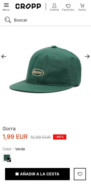 Gorra verde 100% algodón por 1,99€.