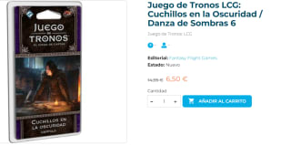 Juego de Tronos LCG: Cuchillos en la Oscuridad / Danza de Sombras 6 por 6.5€