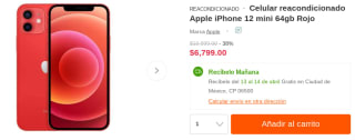 iPhone 12 Mini 64GB Reacondicionado a $6,799 en Linio