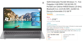 Ordenador Portátil SIGN de 15,6 Pulgadas 4 GB DDR4 128 GB SSD por 219.99€
