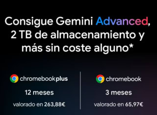 Gratis hasta 12 meses de Gemini Advanced con 2TB por la compra de un Chromebook