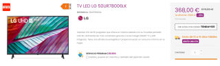 Televisor LED LG de 50" modelo 50UR78006LK por 358€