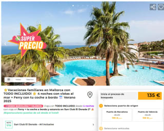 Mallorca 5 días en Sun Club El Dorado con todo incluido + Ferry por 135€